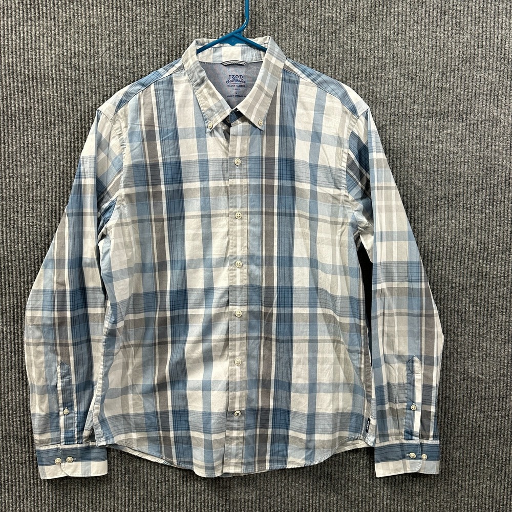 IZOD Saltwater Relaxed Classics Mens Button Down Shirt Size L Plaid Slim Fit
